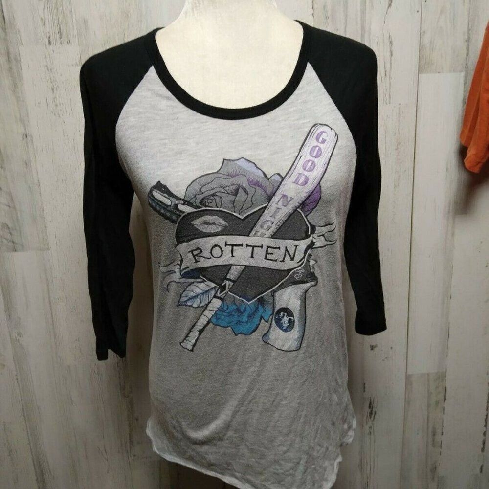 Suicide Squad Rotten Raglan Graphic Tee Shirt from Hot Topic Size Medium